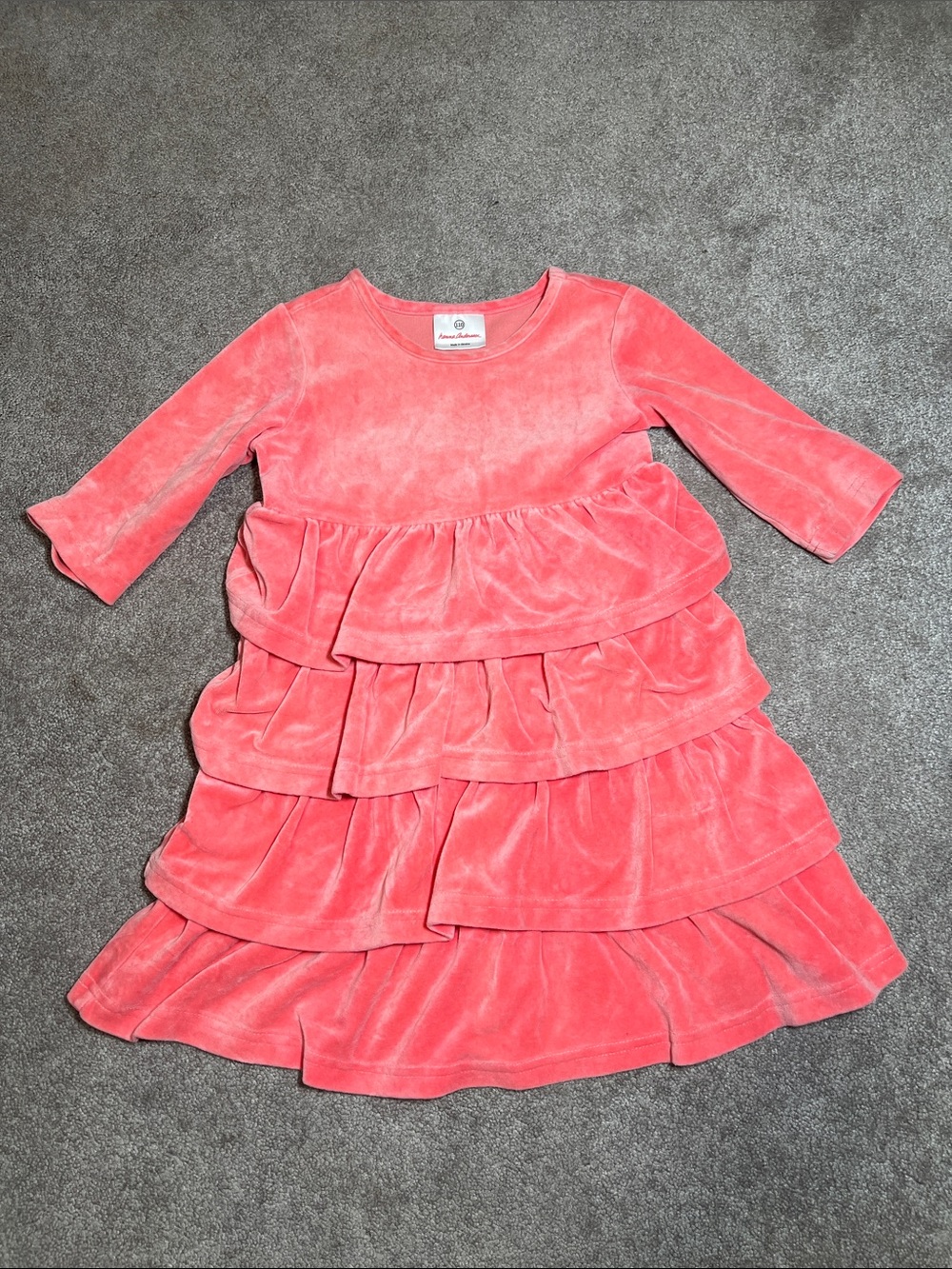 Hanna Anderson Velour Ruffle Dress Salmon Pink Orange size 110 size 5